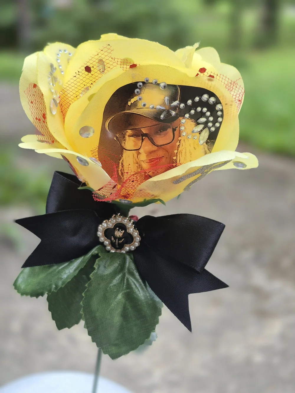 DIY CUSTOM - Yellow Decorative Fabric Rose with Rhinestones